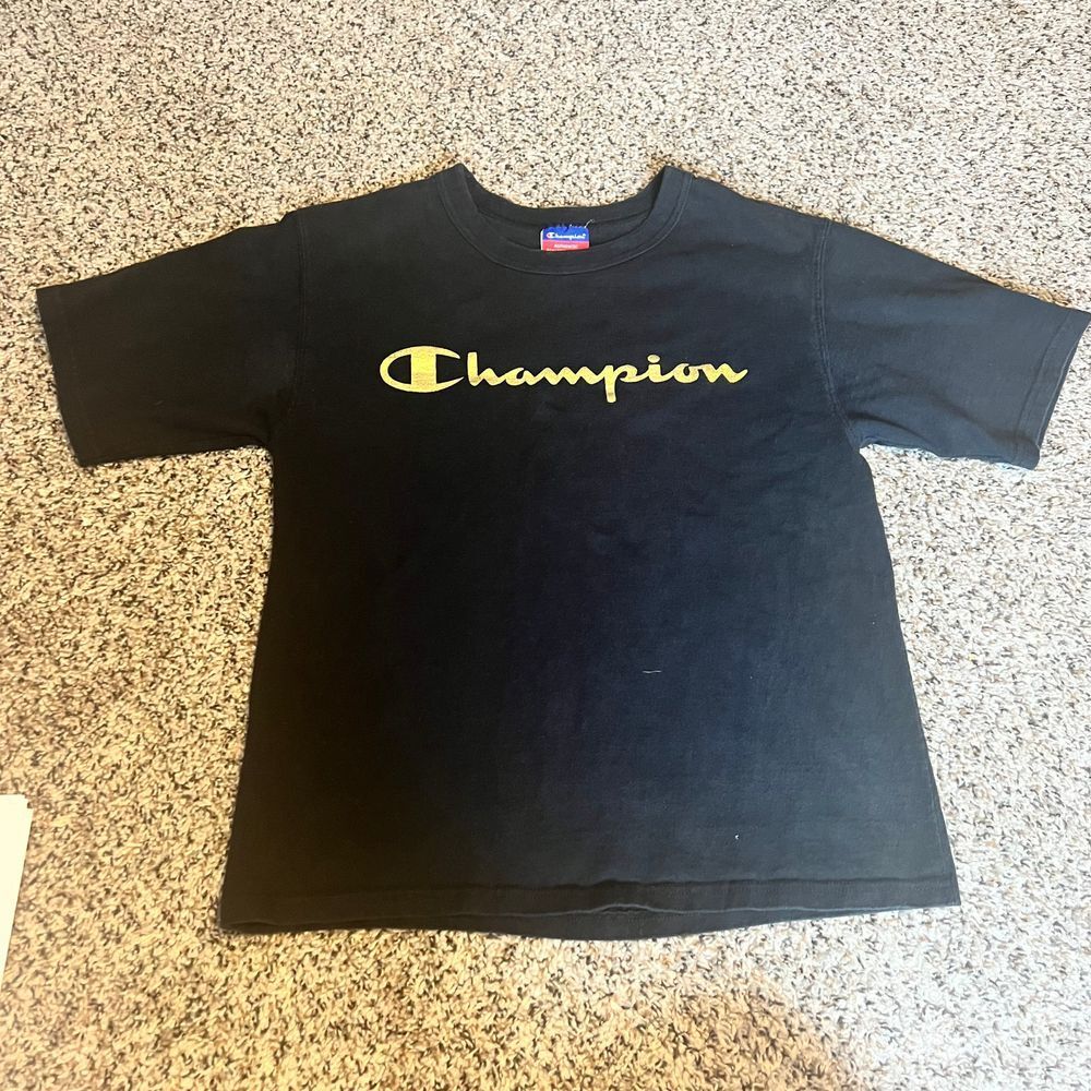 Champion T-Shirt Graphic Print Crew Neck‎ Short Sleeve Tee Black Small